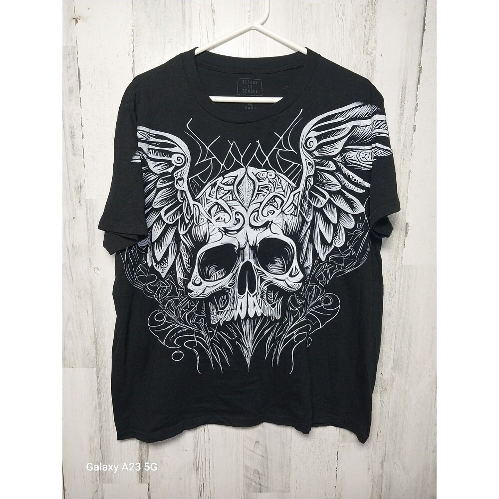 Return To Sender Men's XXL Black Winged Skull Tee
